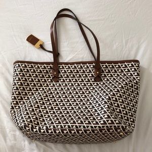 Ralph Lauren Romilly tote brown & white geometric